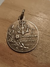Médaille Religieuse Ancienne Cinquantainaire Apparition Lourdes Vierge 1908 