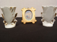 ancien Cadre Bronze doré peinture JESUS MARIE Pastel + PAIRE DE VASES PORCELAINE