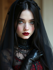 Photo 15×20 portrait gothique féminin – voile noir et corset rouge