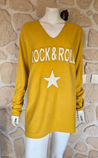Pull moutarde et blanc rock &