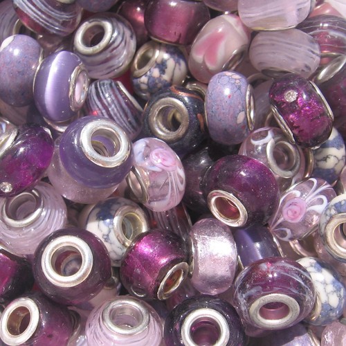 Lot perles mauves roses - 20,