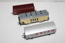 JOUEF LOT DE 3 WAGONS " EVIAN-BADOIT /STEF /TOMBEREAU " REF: 6225/6263/6280