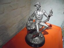 Grande Sculpture bronze argenté Le berger et son mouton ou régule argenté