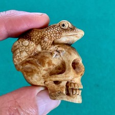 ANCIENNE VANITÉ CRÂNE OS AVEC CRAPAUD MEMENTO MORI SCHÄDEL TOTENKOPF SKULL KRÖTE