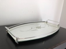 plateau de service art-déco miroir et inox début XX vintage floral PORT OFFERT