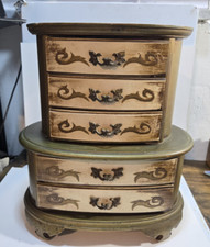 Boîte À Bijoux Vintage Florentine Apco Grande, Boîte À Musique En Bois Doré Rare