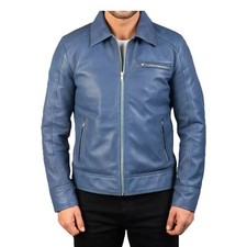 Veste en cuir bleu de style