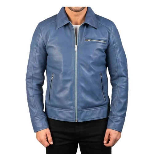 Veste cuir bleu style - veste, en