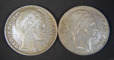 Lot de 5 pièces argent de 20 francs TURIN 1929 1933 RC, RL 1934 et 1937