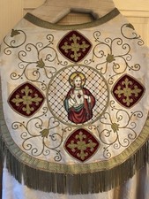 Magnifique Chape Liturgique 1930 Art Deco - Broderie Et Soie Sacré Cœur De jesus