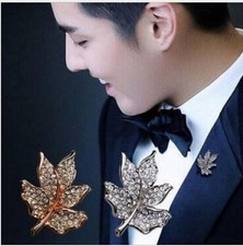 Gold/Silver Maple Leaf Rhinestone Crystal Brooch Pin Breastpin Hat Decorate P29