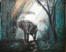 Tableau acrylique sur toile - Éléphant dans la forêt 