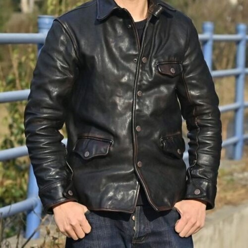 Veste cuir réel motard - en, de