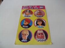 BARBIE  rare planche autocollants  vintage  Barbie  Ken  Todd  Skipper  Tutti   