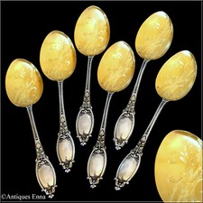Maillard French All Sterling Silver 18k Gold Ice Cream Spoons Set 6 Pc