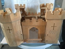 VINTAGE : CHATEAU FORT EN BOIS DE PLYWOOD AVEC 4 TOURS