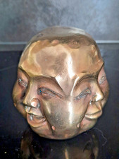 ANCIENNE TETE DE BOUDDHA  A 4 VISAGES EN LAITON SIGNEE - POIDS 816 gr