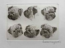 JUAN MAXIME GRAVURE SIGNÉE CRAYON NUM/L HANDSIGNED NUMB ETCHING 6 TÊTES DE CHIEN