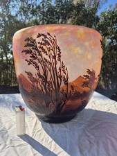 GRAND VASE DAUM NANCY DÉGAGÉ A L'ACIDE MODÈLE SOUS LE VENT RESTAURÉ HT 29 CM