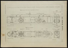 1905 - Plan de véhicule automoteur électrique - Wagon sur rail & chemin de fer