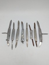 Lot de 8 Couteaux de poche Pliants, manche Métal, Inox, Canif,