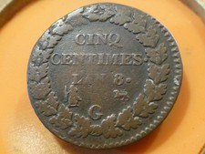 5 CENTIMES - DUPRE - L' AN 8 G - RARE, DE QUALITE + POIDS FAIBLE de 6,81gr !