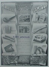 PUBLICITE MARCEL QUERCIA ABDULLA PIPE FLAMIDOR BRIQUET OURAGAN DE 1941 FRENCH AD