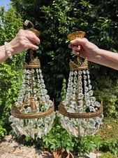 Belle Paire De lustre montgolfière Cristal et Bronze style Empire 