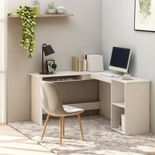 Bureau d'Angle en Forme de L Travail Blanc Brillant Bois d’Ingénierie vidaXL