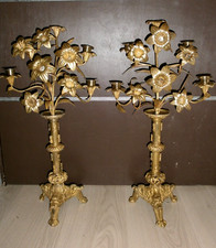 PARE D'ANCIEN BOUGEOIR BRONZE/FLEUR DE LYS/XIXéme/STYLE GOTHIQUE/H.60cm/EGLISE