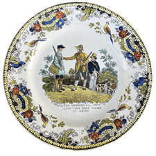 Assiette parlante polychrome faïence Creil & Montereau - scène de chasse 21 cm