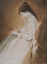 Bernard CHAROY : Maternité, Douce sieste - Lithographie originale signée