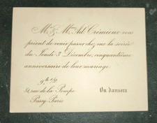1874 - Invitation à dîner chez Adolphe Crémieux, ministre de l'Intérieur, avocat
