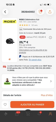 Debitmetre audi phase - a3,