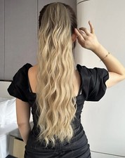 Extension Synthétique Postiche Blond Doré Or Femme Queue De Cheval Ondulé Pince