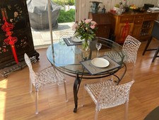 Table Fer Forgé et Plateau verre Roche Bobois