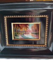 Émail Limoges signé R. Sarlandie – paysage rivière avec pêcheur dans une barque