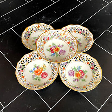 Vintage Set 5 Schumann Bavaria dessous de Verre Floral Doré Bord 3.75 "