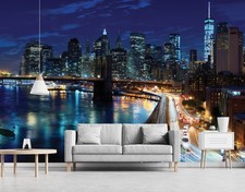 Papier Peint Intissé Panoramique Ville La Nuit Bleu  XXL Chambre et Salon 14