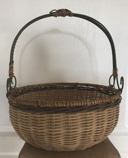 PANIER Rond VINTAGE En OSIER Tressé Diamètre 30 cm Poignée Anse Métallique 