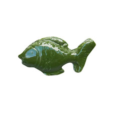 Feve Ancienne Plate Limoges Castel Poisson Emaillé Vert Porcelaine Miniature