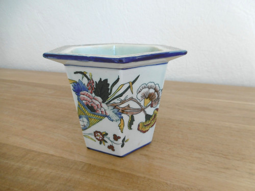 Vase exagonal faience ancienne - vase,