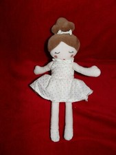 Doudou Peluche TAO Tape à L'oeil Poupée Danseuse Robe Blanche Chigon Marron