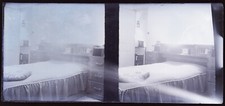 Chambre à coucher Lit PHOTO NEGATIVE Plaque de verre Vintage Stereo c1910