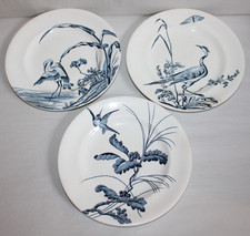 3 assiettes plates en faïence de Lon gwy décor Japonais 2, oiseaux bleu