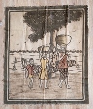 Mud Cloth Vintage Tapestry Africa  Tribal Art Handmade Wall Decor Fishing Scene