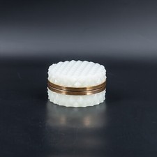 Antique Faceted Opaline Glass Box White Trinket Jewelry Diamond Cut