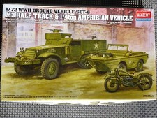 Maquette M3 Half Track + Véhicule amphibie + Moto - 1/72 - longueur 14,5 cm