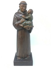 Statue Bois Sculpté Moine Asiatique Signé Antique Monk Carved Wood