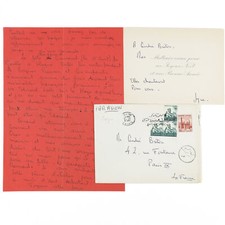 Joyce MANSOUR Lettre autographe et carte signées à André BRETON